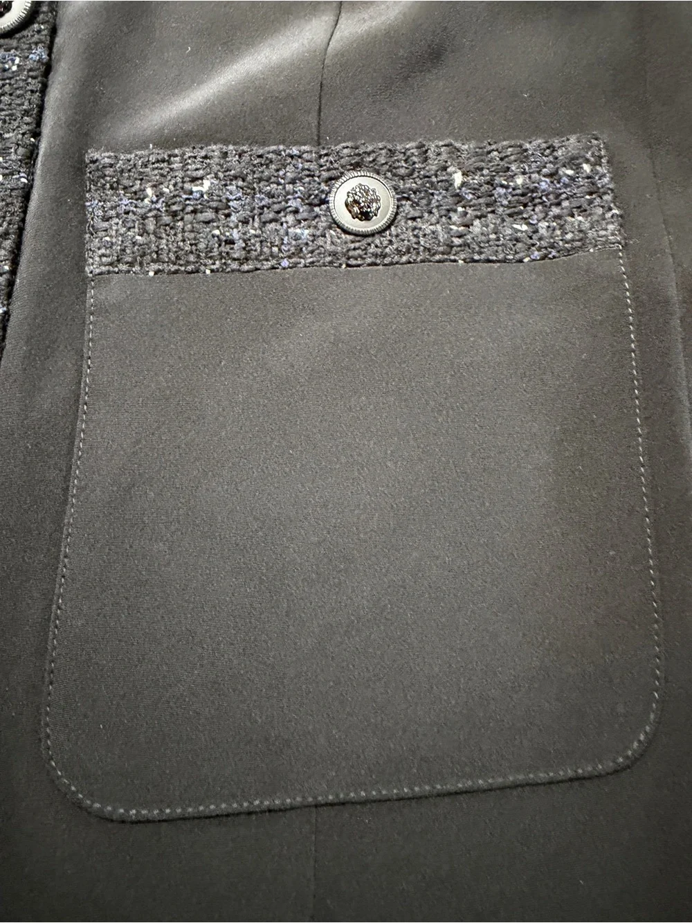 Chanel Classic Black Tweed-Trim Jacket Uniform Women 36